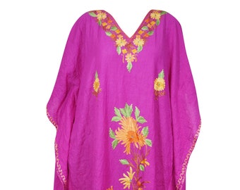Women's Kaftan Maxi Dress, Purple Beach holidays, Lounger, Cotton Embroidered Summer Caftans, Plus size L-4XL One Size