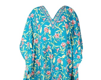 Boho Kimono Maxi Dress, Cruise Kaftan Dress, Bohemian Floral Dress, Teal Blue Bohemian Beach, Boho Kaftan Dress L-2XL
