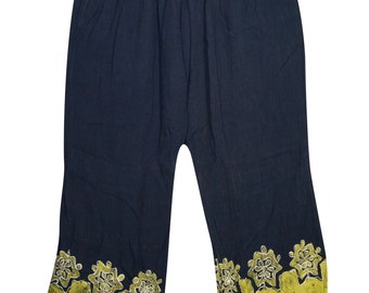 Women Lounge Pants, Beach Pant, Floral Trouser, Boho Festival Pant, Pajama Cotton Pant, Harem Pants, Black Pant M/L