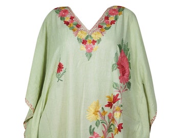 Womens Caftan Dress, Floral Kaftan, Green Caftan, Mid Calf Embroidered dress, To be Moms, Beach cover up, Sleepwear, Cotton Kaftan 2X