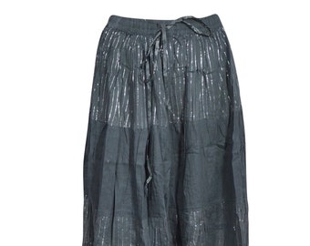 Womens Long Maxi Skirts, Gypsy Flared Skirt, Gray Stunning Boho Chic Summer Fashion S/M