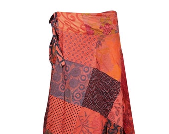 Womens Wrap Skirt, Bohemian Gypsychic Wrap Skirt, Red Patchwork Printed Cotton Cover Up Summer Skirts One size