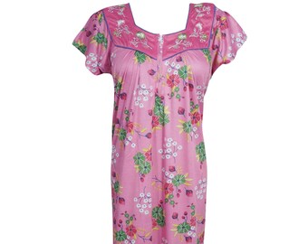 Womens Maxi Dress, Pink Floral Maternity Dress, Sleepwear Dresses, Loose Caftan Dress, Housedress, Nightwear, Kaftan Dresses M