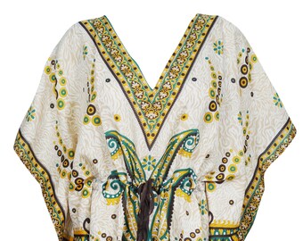 Womens Caftan Dress, Loose Beach dress, Green Beige Printed Dresses, Cruise Caftan, Summer Kaftan 2XL