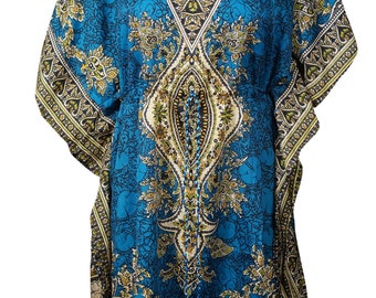 Womens Caftan Dress, Loose Beach dress, BLUE Printed Dresses, Cruise Caftan, Summer Kaftan 2XL