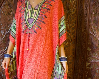 Womens Kaftan Maxi Dress, Housedresses, Boho summer dresses, Red Hippie Tribal Kaftan, Travel, holiday Cruise Caftan 3XL