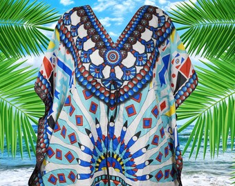 Hippie Kaftan, Blue Caftan Resort Wear, Oversized Summer Beach Cover up, Cruise Pool Caftan L-2XL
