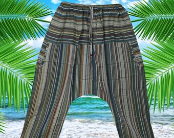 Boho Aladin Yoga Harem Pants, Hushed charcoal gray, COTTON Stripe Pants, Fun Festival Bohemian Chic Cotton Baggy Pant S/M/L