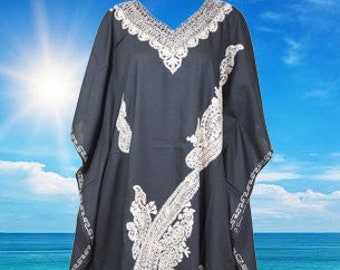 Womens Maxi Caftan Dress, Bohemian Summer Loose Maternity Dress, Blue Floral Hand Embellished Long dress, One Size L-2XL