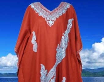 Womens Kaftan Maxidress, Red Housedress Embroidered Caftan, Loose Flowy Dressy Caftan One Size L-3XL
