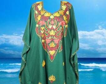 Womens Caftan Maxi dress, Embroidered Dress, Fashion Dress, Green Dress, Cotton Dress, Best Gifts, Long Kaftan L-3XL