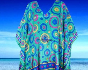 Women's Hippie Kaftan Dresses, Coral Blue Circle Printed Dress, Beach Cover ups, Caftan Dress, CHRISTMAS GIFT L-2XL One size