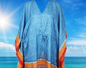 Womens Maxi Kaftan Dress, "Get On Board" Blue FLoral Printed Dresses, Best Gift For Mom, Coverup, Lightweight Resort Dresses L-XL One size