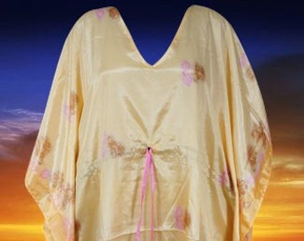 Womens Maxi Kaftan Dress, GIFT FOR Mom, Recycle sari Peach Pink Floral Printed Caftan, Beach Dress, Travel Fashion L-2XL One size