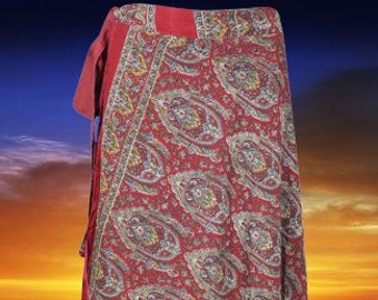 Womens Long Wrap Skirt, Mexicalli Floral Beach Cover Up, Boho Two Layer Silk Sari, Magic Wrap Around Skirts One size