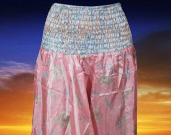 Harem Pants Pink Floral Print, Smock Waist, Boho Hippie Aladdin Pant, Handmade Bohemian Alibaba Pant, Baggy Gypsy Yoga Pants S/M