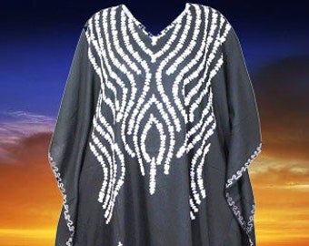 Womens Maxi Caftan Dress, Bohemian fall Loose Maternity Dress, Black Floral Hand Embellished Long dress, One Size L-3XL