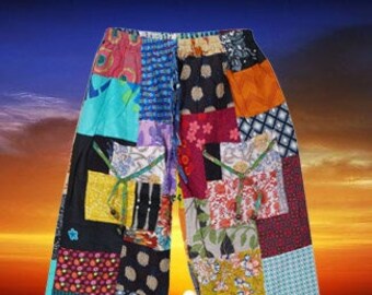 Hippie Summer Cotton Harem Pants, Boho Hippie Pants, Floral Pants, Soft Patchwork Trousers, Baggy Pants S/M/L