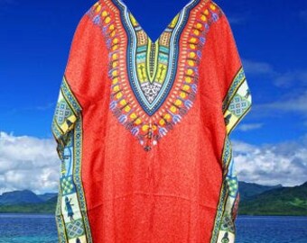 Womans Boho Travel Kaftan Dress, Flowy Maxi Cruise Caftan, Red Kimono Beach Resort Maxi Dresses, Hippie gift L-2XL