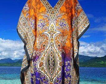 Womens Kaftan Maxi Dress, Orange Blue Ombre Resort wear, cruise, Lounger, Bohemian fashion, Maxi Dress L-2XL
