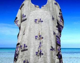Womens Caftan Maxi Dress, White Purple Floral Print Beach Cover Up Dress, Oversize, Gift, Kaftan dress, Beach Coverup Maxi Dresses L-XL