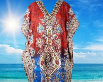 Womans Kaftan Dress, Plus Size Clothing, Tiedye Caftan, Red Blue Flowy Kaftan, Beach Travel Resort Maxi Dress, Handmade Caftan L-2XL