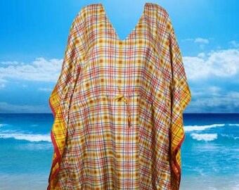 Womens Long Kaftan Dress, Pink Yellow Check Print, stylish, GIFT FOR MOM, Miami,lbiza,Holiday Dress,Evening dress,loose fit, L-2XL