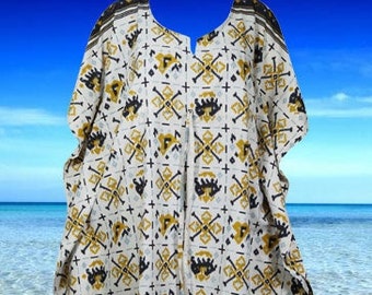 Bohemian Travel Kaftan, Short length Kaftan, Black White Beach Resort Wear, Sari Silk Caftan Dress SML