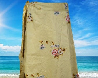 Recycled Sari Silk Knee Length Wrap Skirt, dusty olive green, Floral skirt, Hippie Skirts, Boho skirt, Summer skirts, Wrap skirt One Size