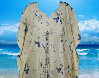 Womens Caftan Dresses, Mid length Kaftan. Beige Floral, Beach Dress, Printed Dress, Kaftan Resort Dresses L-4XL, One size