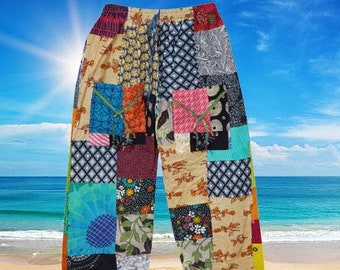 Womans Boho Pant, Trendy Bohemian Hippie Pants, Patchwork Gypsy Cotton Trousers, Cargo Pants, Loose Baggy Handmade S/M/L