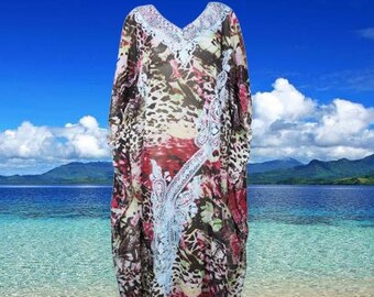 Women's Travel Caftan Maxi Dress, Black Pink Kaftan Dresses, Floral Embroidered Summer Sheer Cruise Boho Beach Dress ONE SIZE L/4XL