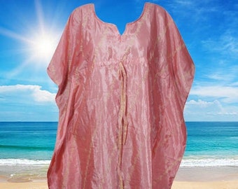 Women Silk Sari Caftan Dress, Midi Kaftan Dresses, Vintage Hot Pink, Beach Cover up, Handmade Boho Dress L-4XL