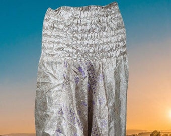 ALADDIN HAREM PANTS, Smock Waist, Boho Yoga Pants, Recycle Sari, Women Paisley Print, Wide Leg Yoga Pants S/M
