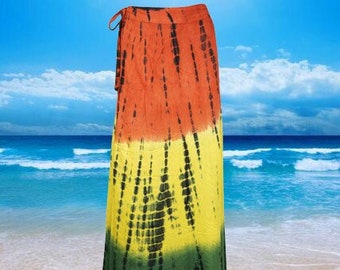 Long Wrap Skirt with Tie-Dye Pattern, Beach Boho Skirt, Red Yellow Women's Skirt, Tie-Dye Maxi Skirt , Summer Skirt One size