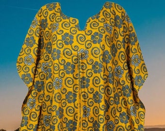 Women Silk Sari Caftan, Midi Kaftan Dress, Yellow Floral Print, Beach Cover up, Handmade Boho Dresses SML