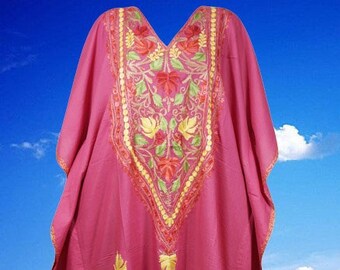 Womens Caftan Dress, Handmade Pink Floral Embroidered Kaftan Dress, Oversized Loose Stylish Maxi Kaftan Dresses. One size, L-3XL