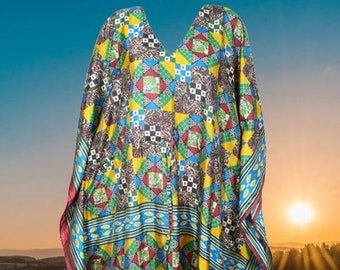 Women's Kaftan Maxi Dress, Colorful Print Dress, HOLIDAY GIFT, Boho Loose Dresses, Beach Cover Up, Caftan Dresses L-2X,One size