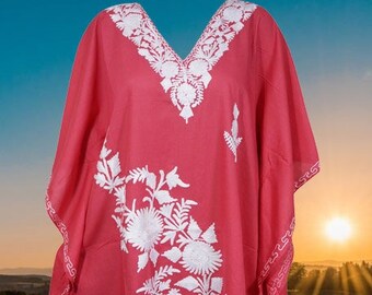 kaftans for women, juicy persimmon delight, Negroni, Loose Dress, Resort Wear, Embroidered Floral Mid Calf, Kaftans L-4XL