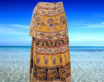 Vintage Style Indian Cotton Wrap Skirt, Yellow Black Paisley Long Skirt, Boho Gypsy skirts, One size