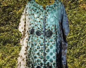 Womens Caftan Maxi Dresses, Boho Beach Blue Printed Kaftan Dress, Resort Wear, Handmade L-XL One size