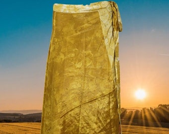 Womens Maxi Wrap Skirts "My Happy Place" Sunset Gold Silk Skirt, Printed Wrap Sari Skirts, Women Hippie Boho Beach Skirts One size