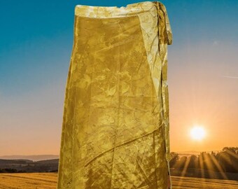 Womens Maxi Wrap Skirts "My Happy Place" Sunset Gold Silk Skirt, Printed Wrap Sari Skirts, Women Hippie Boho Beach Skirts One size