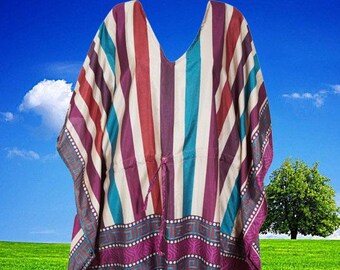 Womens Flowy Kaftan Maxi Dress, Purple ColorFul Stripe Printed Caftan, GIFT FOR MOM, Lightweight Recycle Sari Dresses L-2XL, One size