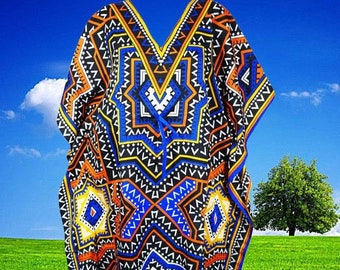 Cruise Kaftan Dress, Blue Print Kaftan, Women's Party caftan, Hippie Style Maxi,Loose dress for maternity, gift L-2XL