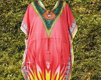 Womens Bahama Mama Maxi Kaftan Dress, Pink Travel Resort Wear, Caftan Maxi Dresses L-2XL
