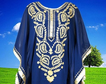 Womens Luxury wear Kaftan, Short Caftan, Hand Embroidered Blue Dress, Designer Beach Wear S/XL