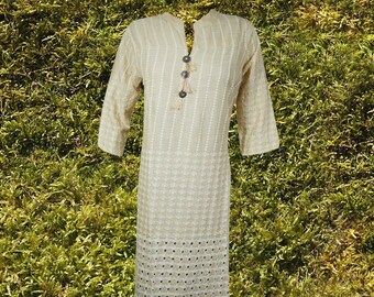 Womens Peach Embroidered Tunic Dress, Boho Caftan Dress, Gift, Summer Kurti, Casual Travel Dress, Bohemian Clothing S/M