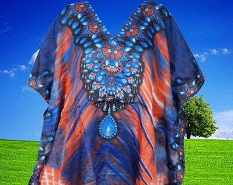 Women's Oversized Dress, Beach Cover Up, Colorful Kaftan, Blue Summer Kimono, Boho Caftan, One Size, L-2XL