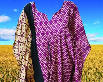 Womens Caftan Dress, Purple Loose dresses , Midi Kaftan Dress, Beach Cover Up, Kaftan Recycle Sari Dresses L-4XL ,One size